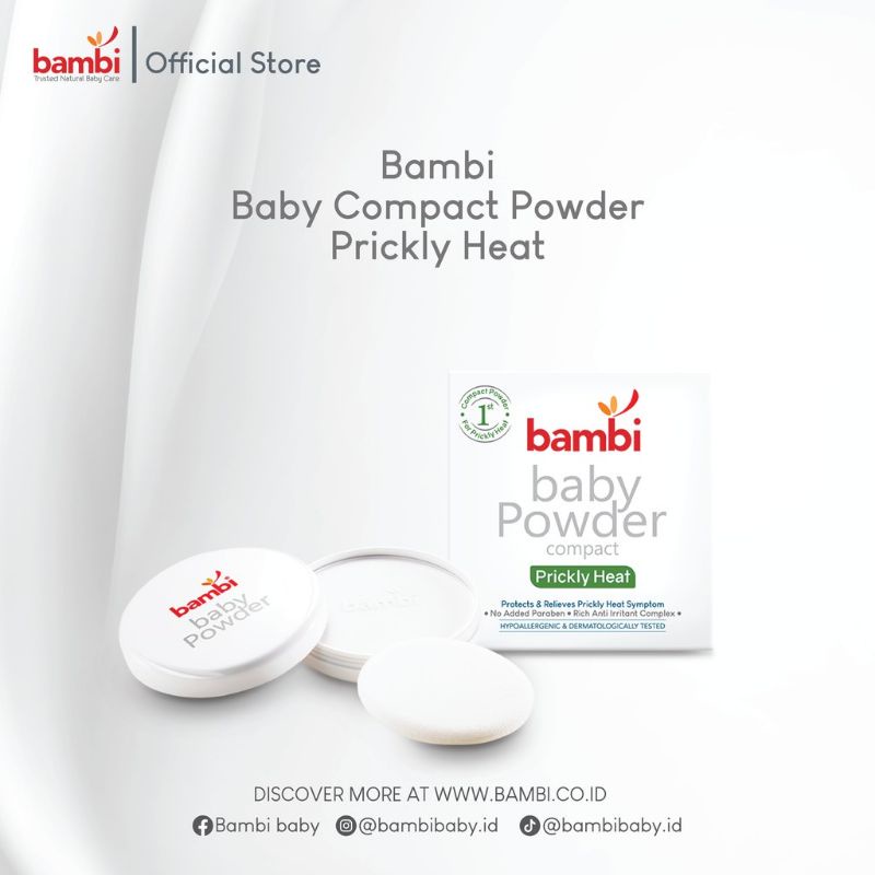 Bambi Baby Compact Powder Prickly Heat - Bambi Bedak Gatal Biang Keringat Compact Padat + Puff Bayi