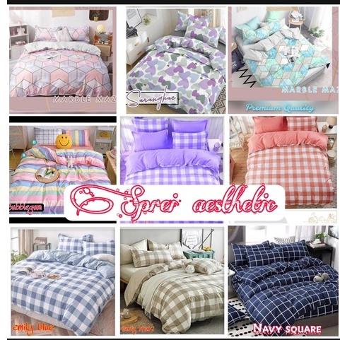 sprei motif minimalis aethetic / sprei emily motif kotak korean style