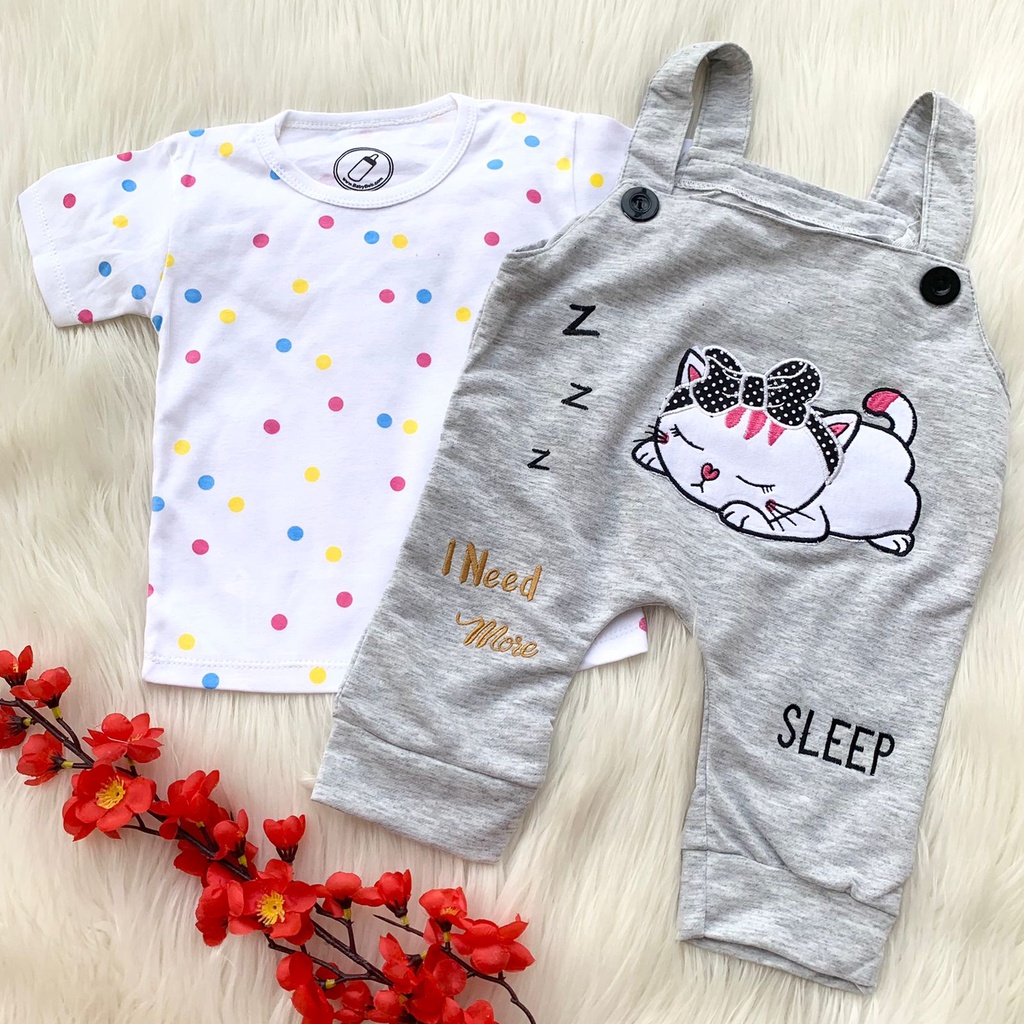 Baju setelan kaos overall aplikasi lucu fashion anak bayi cewek perempuan unisex murah -sle