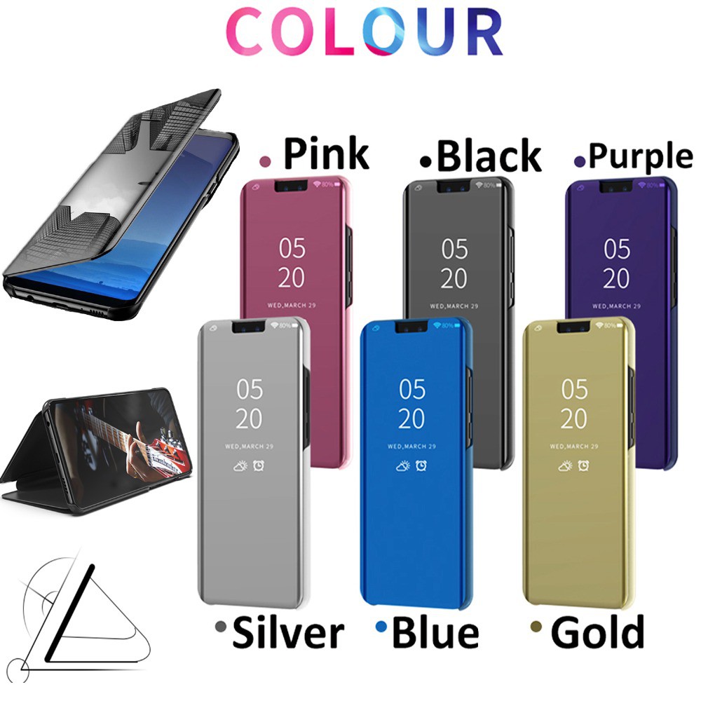 Casing Model Flip Lipat Bahan Kulit PU Efek Cermin untuk