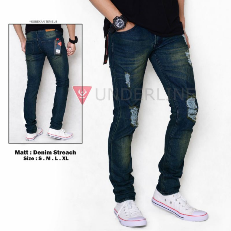 celana jeans pria terbaru/celana pria jeans robek robek terlaris