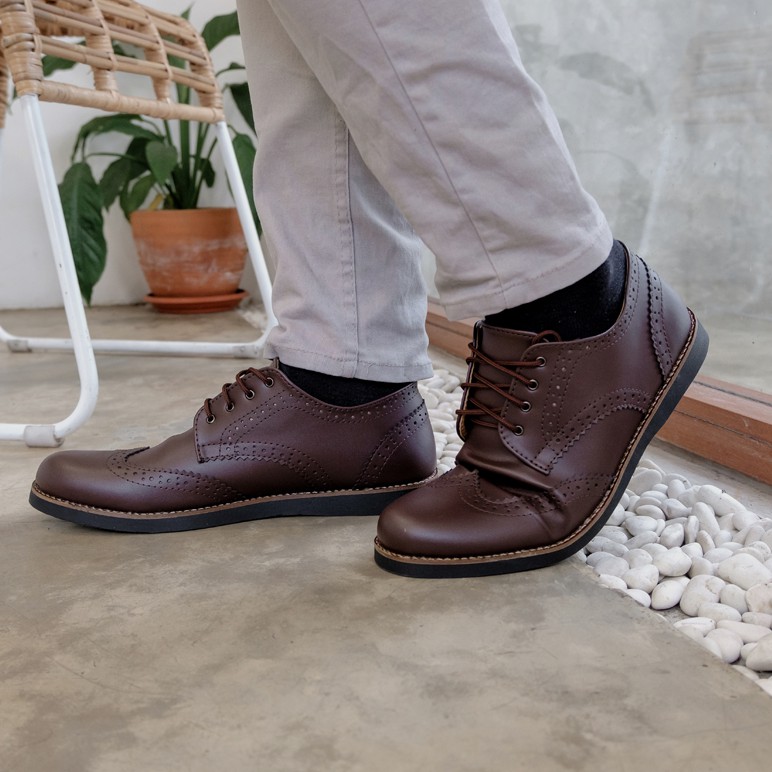 Alpha Brown | Sepatu Vintage Ori Klasik Kulit Pria Cowok Men Wingtip Footwear | FORIND x Lvnatica