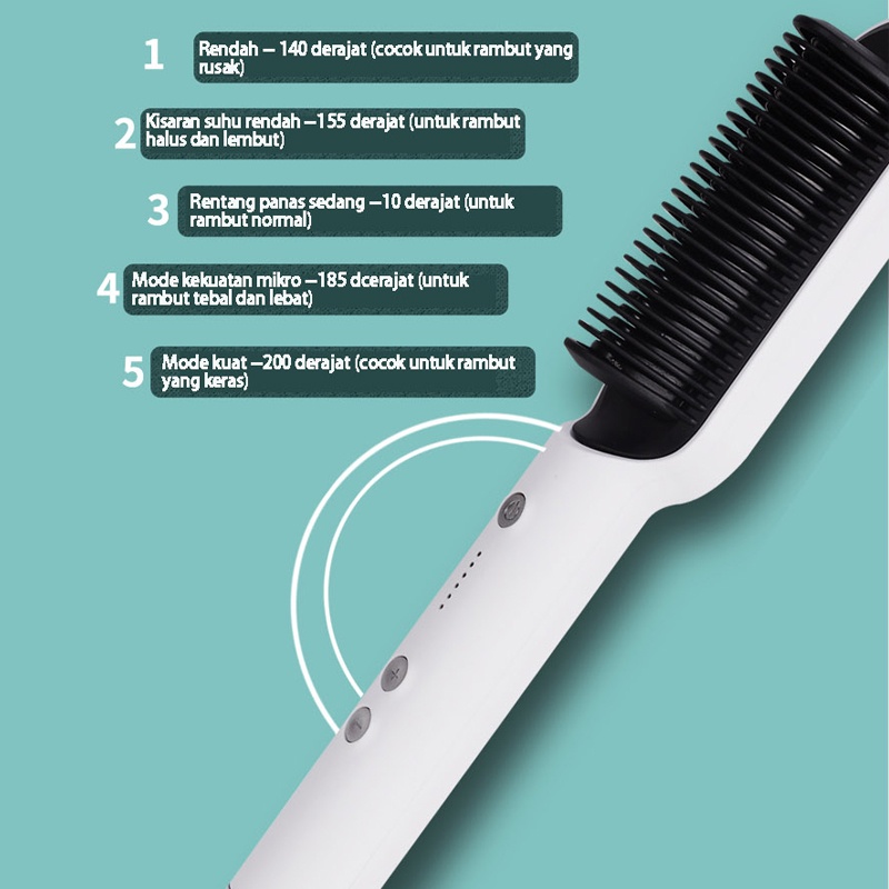 Catok Sisir Pelurus Rambut Hair Straightener Curler 2 in 1 catokan sisir listrik / Sisir Rambut Lurus Ion Negatif