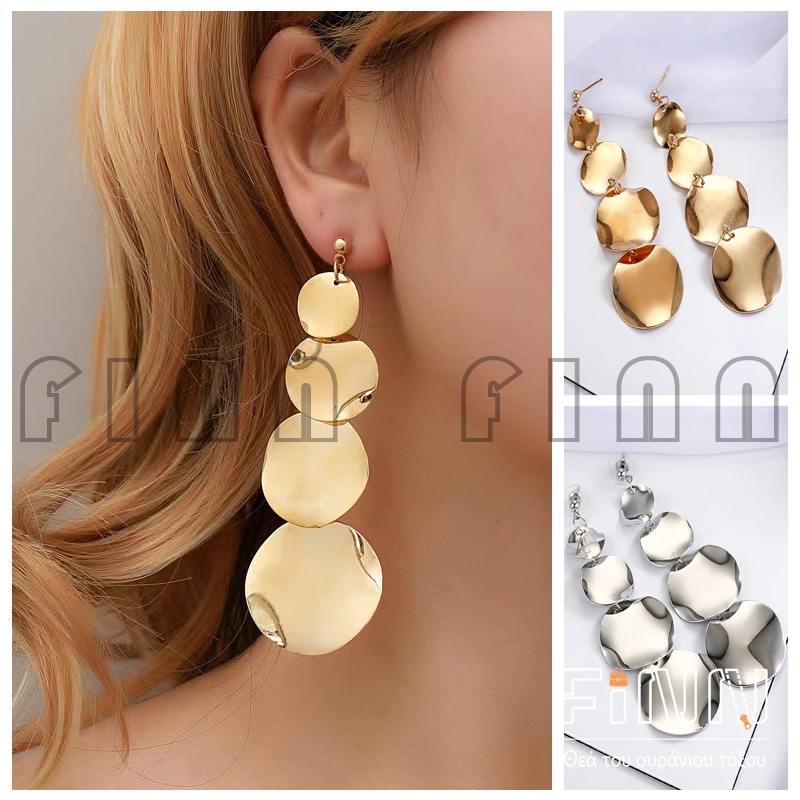 Anting Hook Wanita Geometri Tempereman Desain Mewah - Coin Drop Earrings Korean