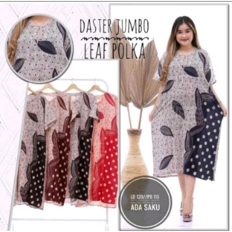 Daster Jumbo ld 120 Friska leaf polka busui bumil kancing depan