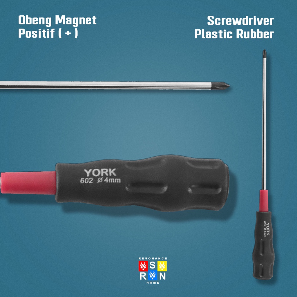 Obeng Magnet Gagang Plastik 6 Inch / Screwdriver York Plus (+) Resonance Home