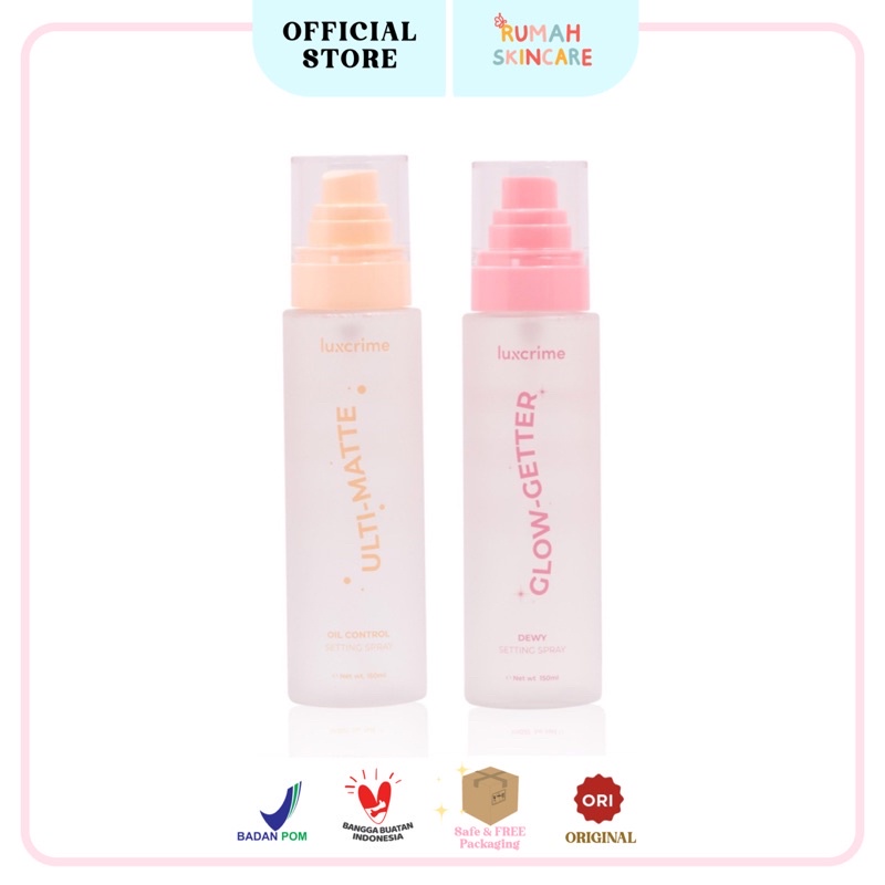 LUXCRIME Ulti-Matte Oil Control Setting Spray 50ml 150ml / Glow-Getter Dewy Setting Spray 150ml