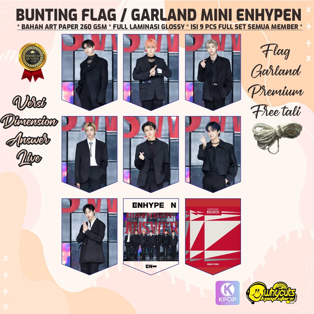 BUNTING FLAG GARLAND PREMIUM ENHYPEN / FULL PRINT 1 SISI / FULL LAMINASI SUPER GLOSSY / ISI 9 PCS