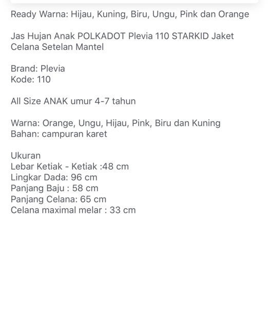 Jas hujan anak 4-7tahun motif Star plevia 110 Starkid setelan polkadot