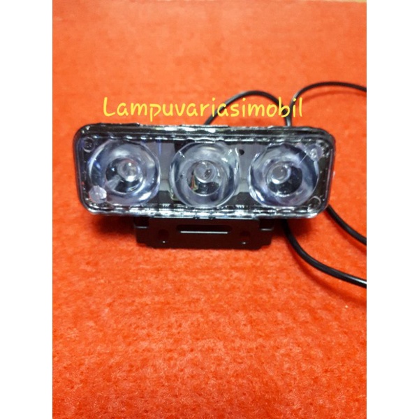 Lampu DRL 3 mata 3.Led nyala biru.diam/.kedip flash 12V.
