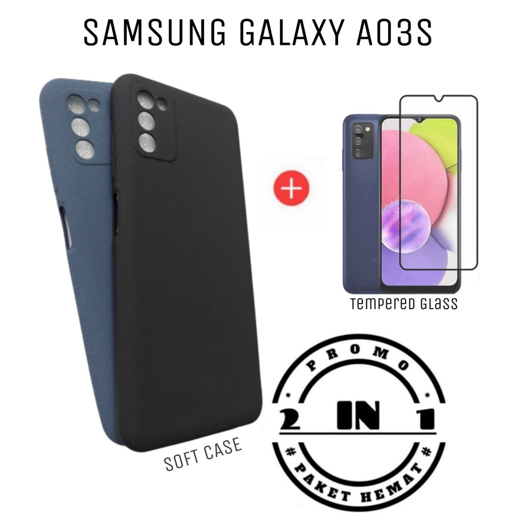 Paket Case Samsung Galaxy A03s Soft Case Sandstone FREE Tempered Glass Layar Warna Handphone