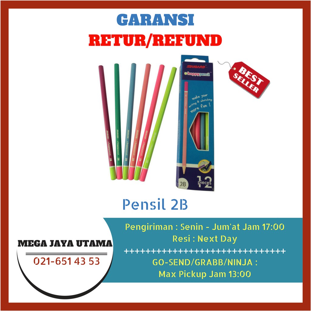 

Pensil 2B Standard - 1 Pack 12Pcs - Mix Warna Casing