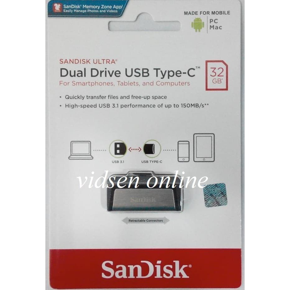 SanDisk Flashdisk OTG Type C 32gb USB 3.1 Up to 150MBps