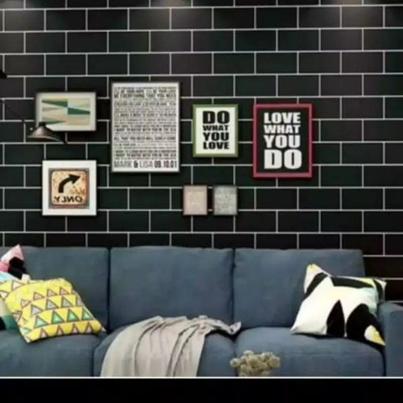 Wallpaper Sticker Dinding motif Bata Hitam kamar Tidur Ruang Tamu Dapur Terbaru