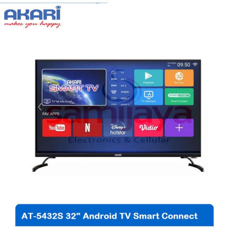 TV TELEVISI LED ANDROID AKARI AT 5432S DIGITAL DVB T2 FWS 32 IN INCH " HDMI USB PACKING KAYU GARANSI