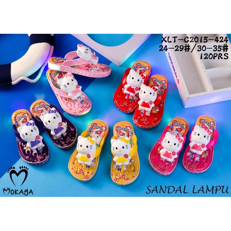 Sandal Jepit Anak Cewek Hello Kitty Lampu Led Cantik Lucu Import Mokaya / Size 30-35 (XLT-C2015-424)