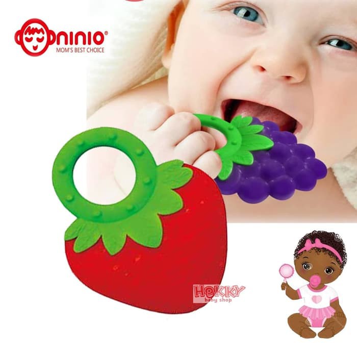 Ninio Gigitan Bayi Silikon Teether Strawberry Red 6105