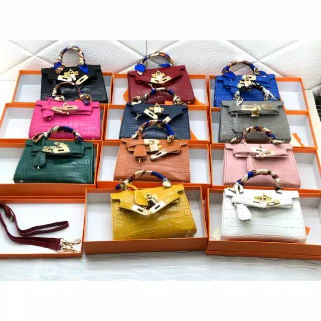 Tas Slempang Long Kelly mini bahan Croco uk 20x12 FREE BOX