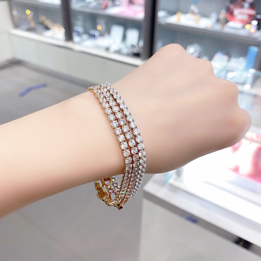 Gelang Rantai Kristal Berlian Cubic Zirconia Warna-Warni Untuk Wanita