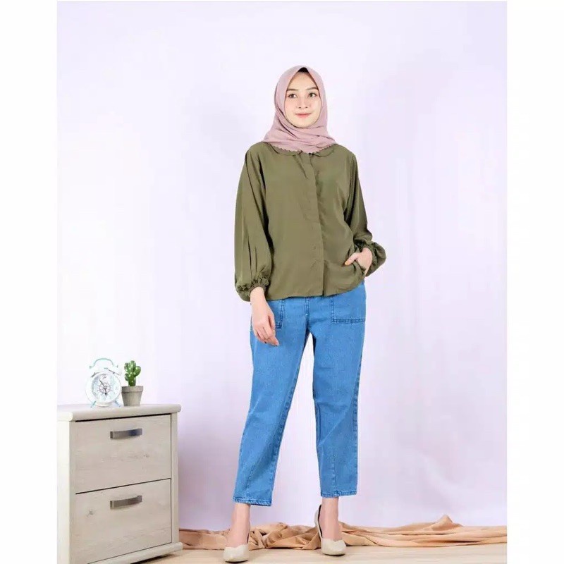 Baju atasan wanita muslim ukuran L|XL terbaru 2021 PALOMA BLOUSE tangan balon (COD)