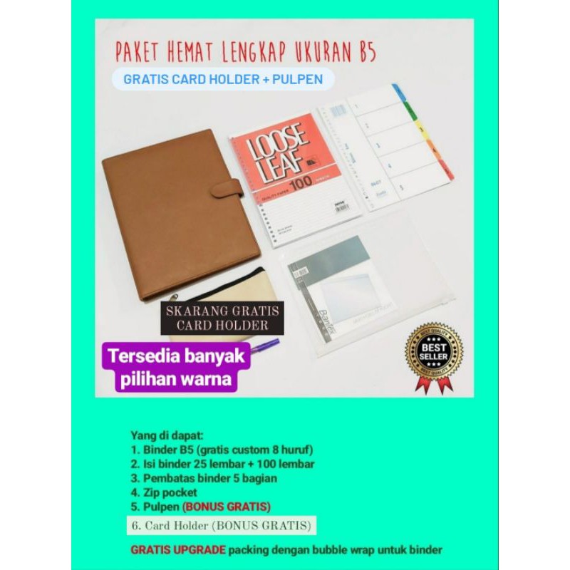 

Paket Hemat Binder B5 Gratis Custom Nama / BINDER KULIT / BUKU BINDER / AGENDA