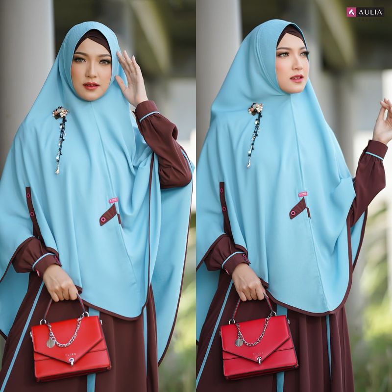Set Gamis Syar'i Aulia Fashion Premium Original New Series Kanaya Chocolate Ice Blue Dengan Harga Ba