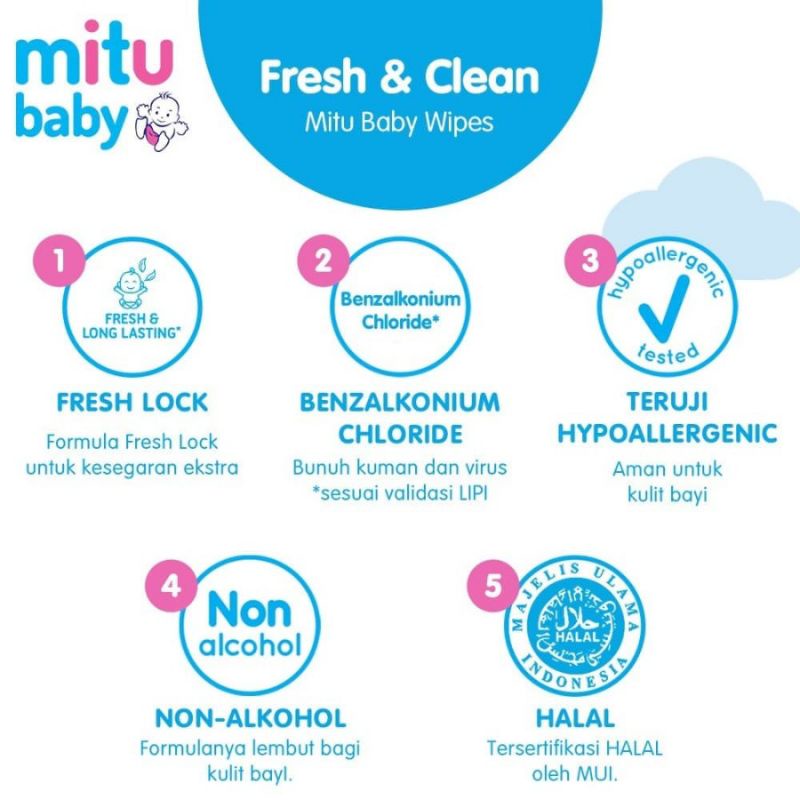 Mitu Baby Tisu Basah Fresh &amp; Clean BLUE Bottle 60's - pilihan Ibu bijak anti berantakan