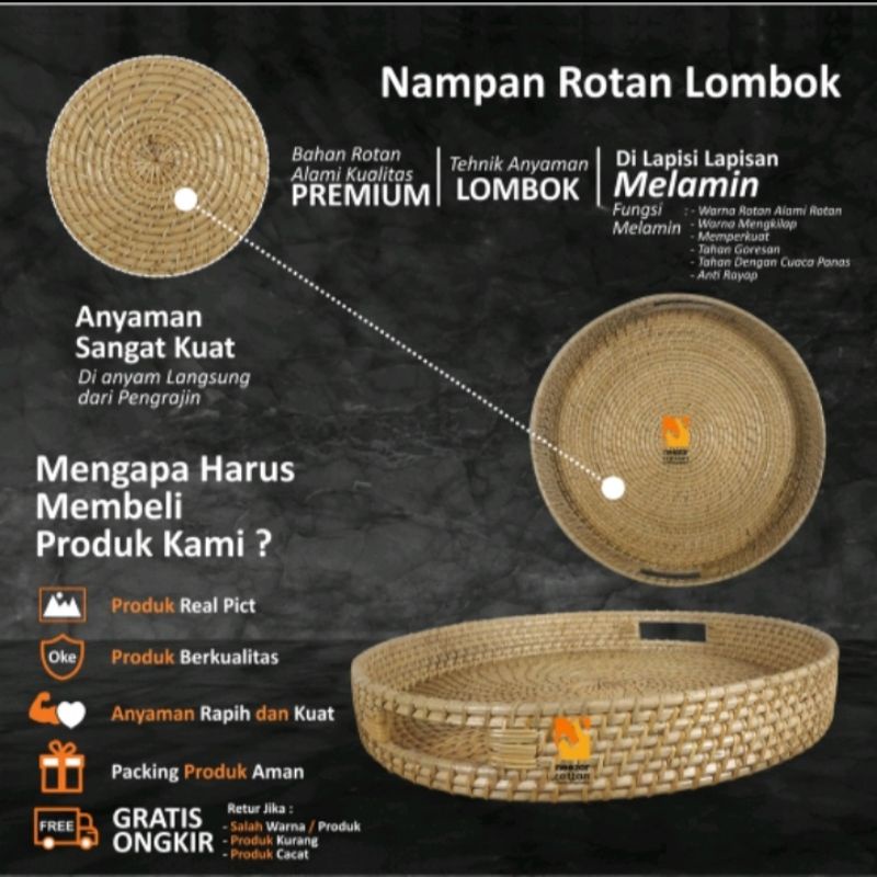 Nampan Anyaman Enceng Gondok - Baki - wadah Saji Rotan - Kotak Nampan Lamaran