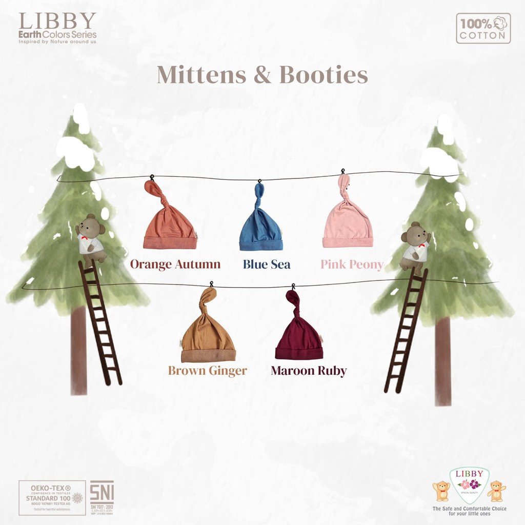 Libby Earth Searies Comfy Set Sarung Tangan Kaki / Topi Knot Hat Mittens Libby CBKS