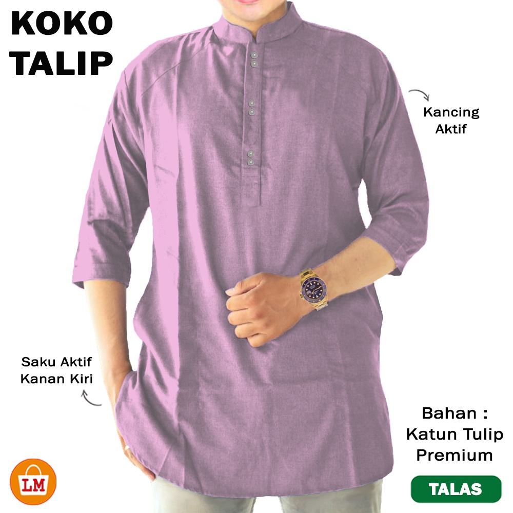 Baju Qurta Pria Muslim KOKO TALIP Katun Lengan 3/4 Size M-2XL LMS 29165