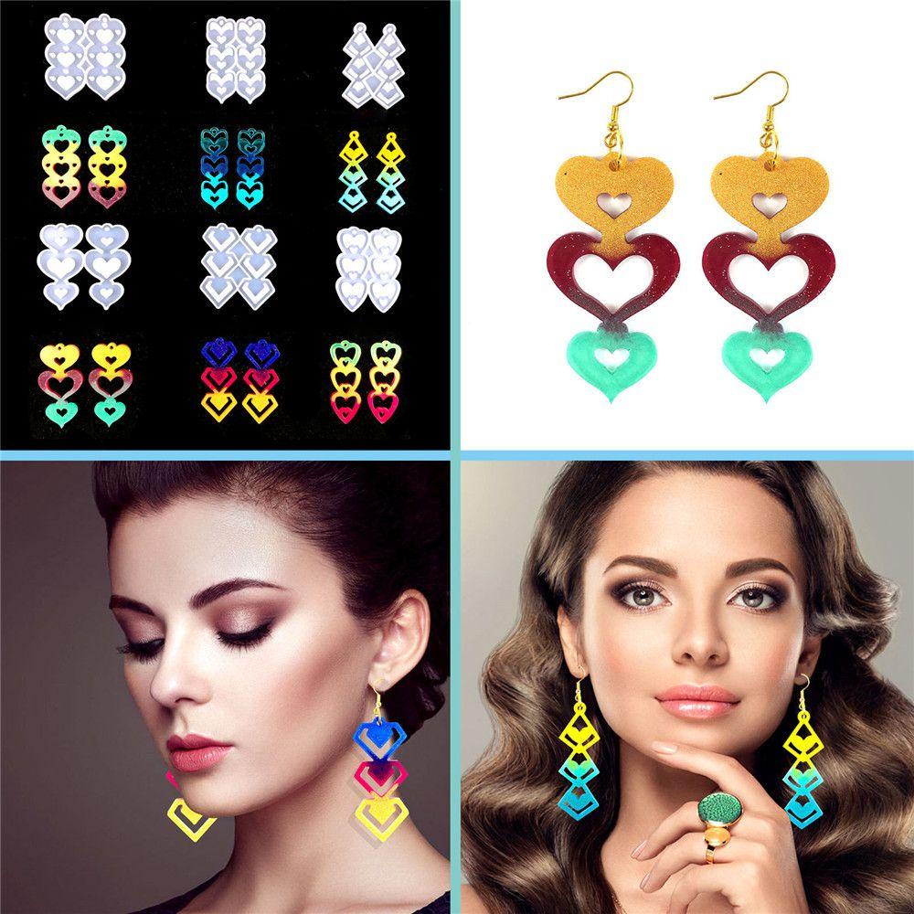 R-flower Earrings Resin Mold Resin Kerajinan Tangan UV Epoxy Love Heart Juntai Silicone Mold