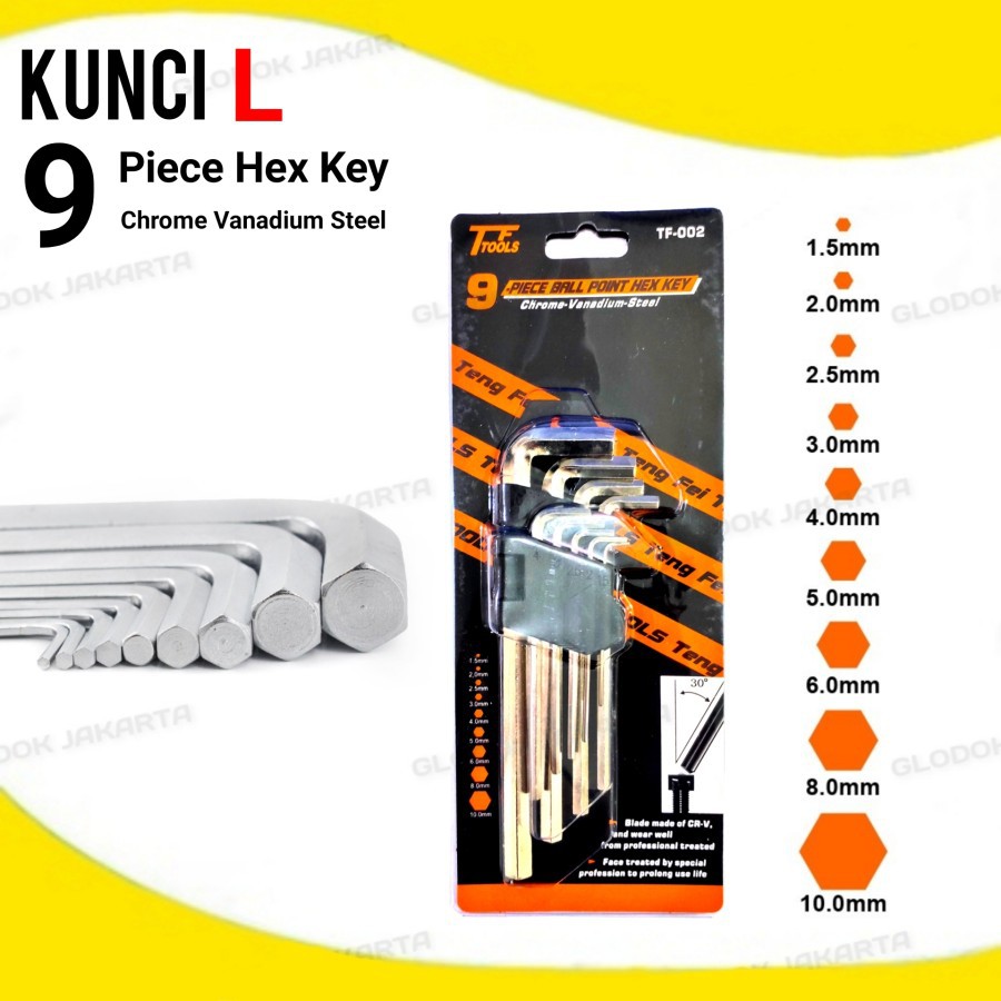 Kunci L Panjang 9 Piece Hex Key Kunci L Set TF002