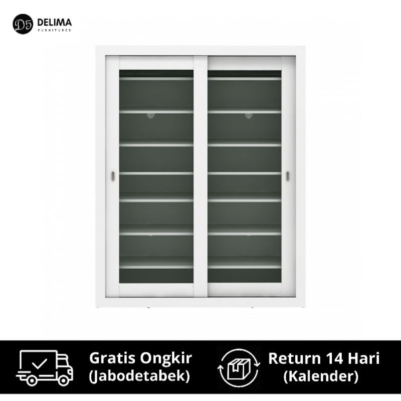 Rak Penyimpanan Sepatu Lemari Kabinet Pintu Geser, Kaca - Putih