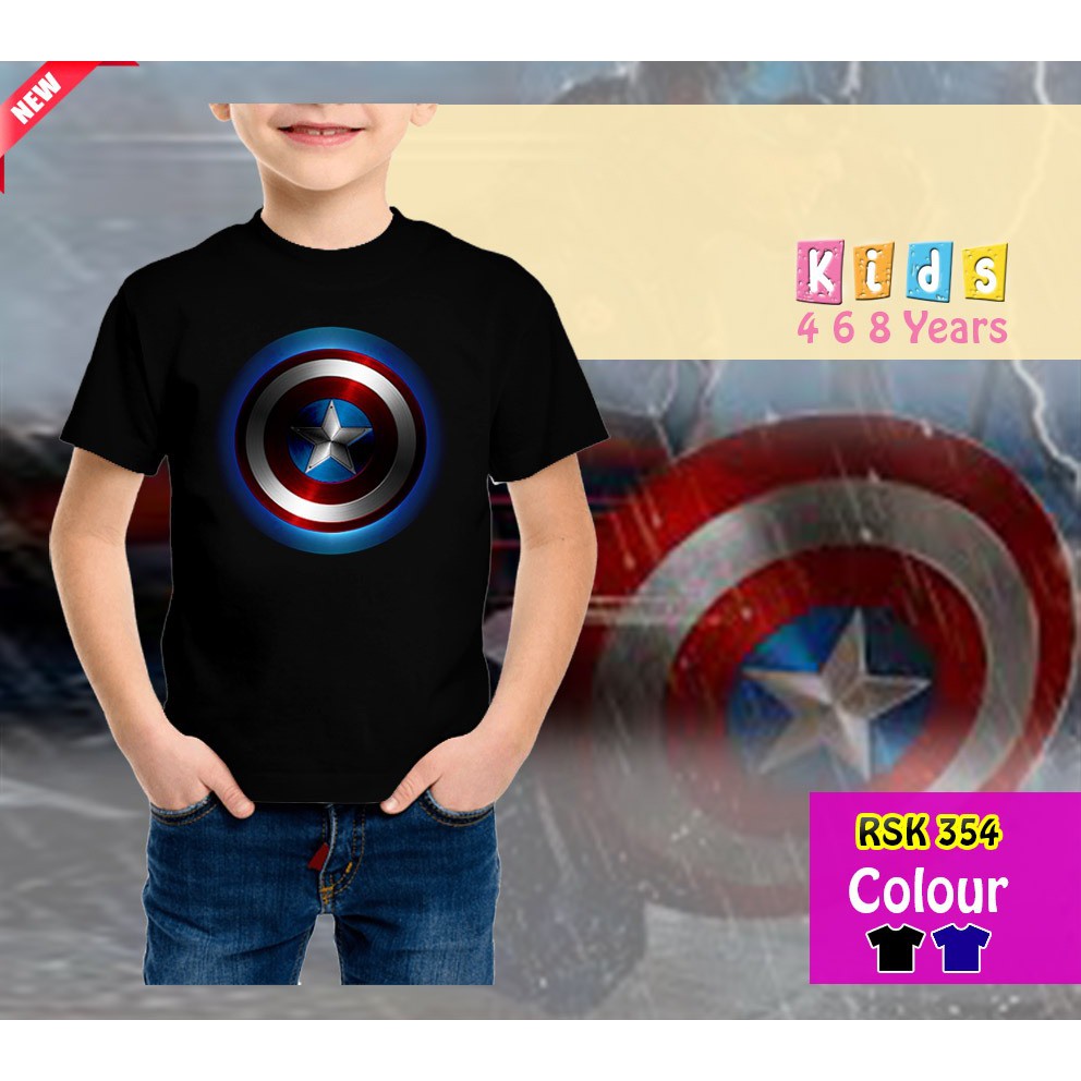 Kaos Anak Laki Laki Captain America Tameng Biru Baju Tshirt Karakter Superhero Tanggung Cowok Rhymes