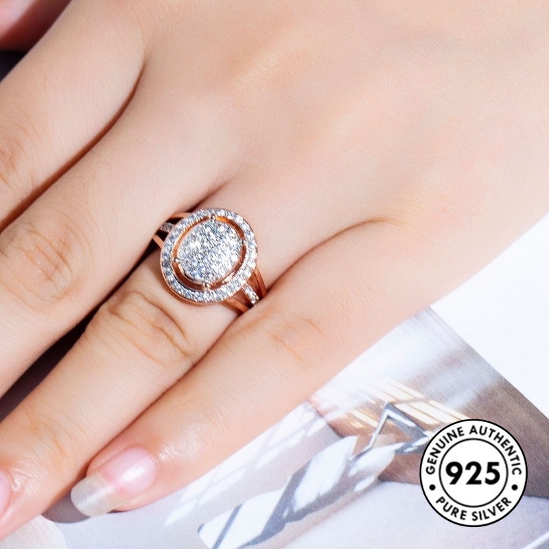 Cincin Berlian Penuh Bahan S925 Silver Warna Rose Gold