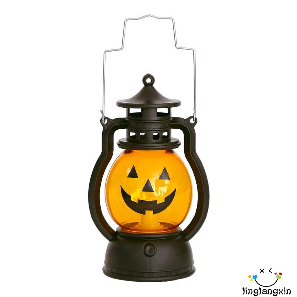 LLX-Halloween Pumpkin Lantern with Portable Handle, Holiday Props Retro Night Decoration