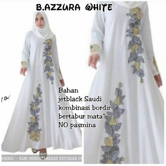  baju  muslim abaya  gamIs hitam Arab Bordir  Azura putih 