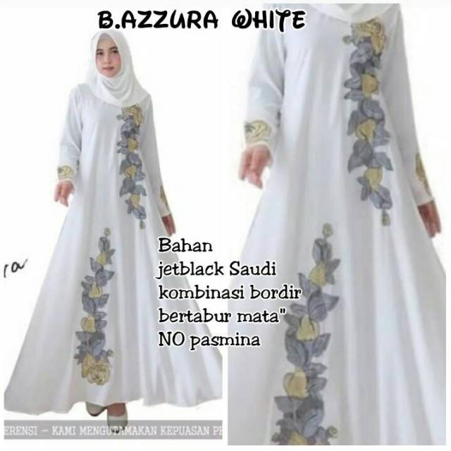  baju  muslim abaya  gamIs hitam Arab Bordir Azura putih 