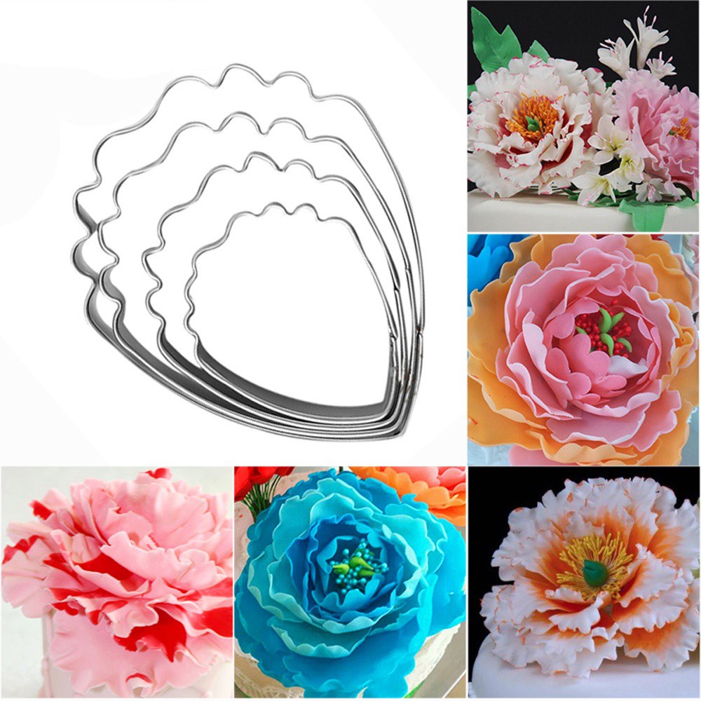 REBUY Stainless Steel Biscuit Mold Peony Flower Baking Tool Cookie Cutter Bakeware DIY 4pcs Kitchen Cake Chocolate Stencil Fondant Mould/Multicolor