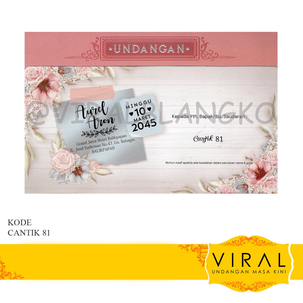 Blangko Undangan Kosong Free File Setting CorelDraw & Word - Seri CANTIK 81 Terbaru Dan Termurah