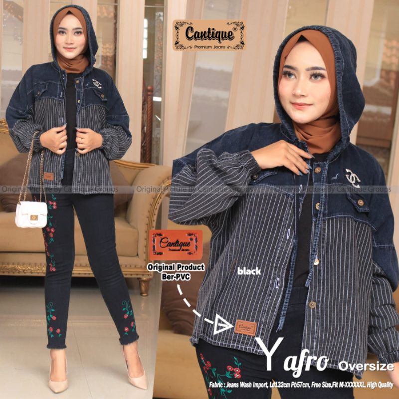 YAFRO OVERSIZE BY CANTIQUE (JAKET JEANS MUSLIMAH MOTIF) ORI