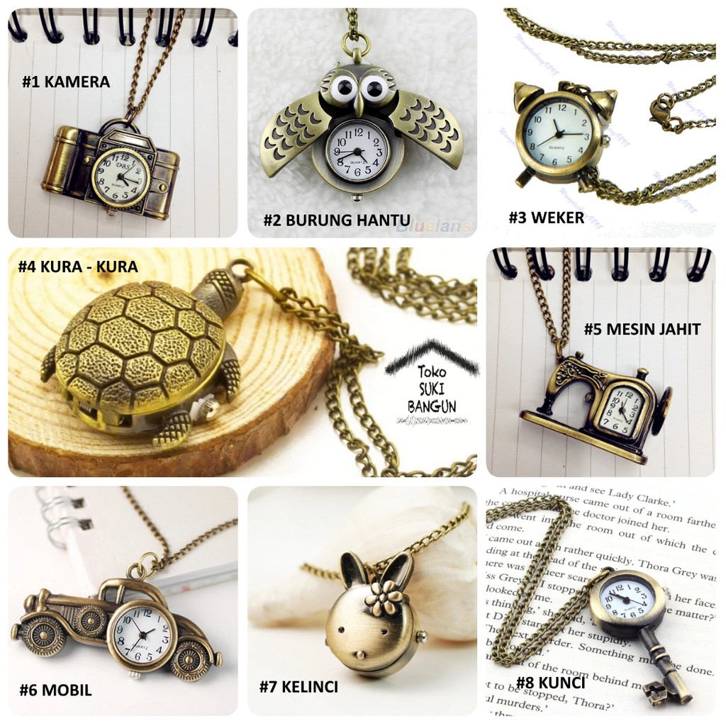 VARIOUS Pocket Watch Bronze Vintage Pendant Chain Kalung Jam Saku