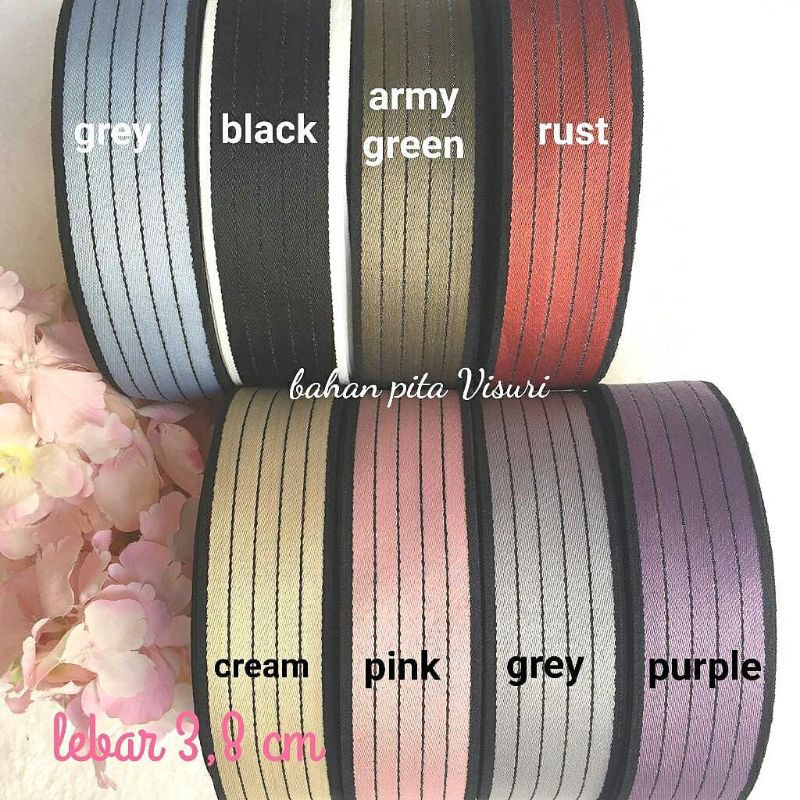 Pita Keras Garis Hitam 3,8 cm per yard (90 cm)