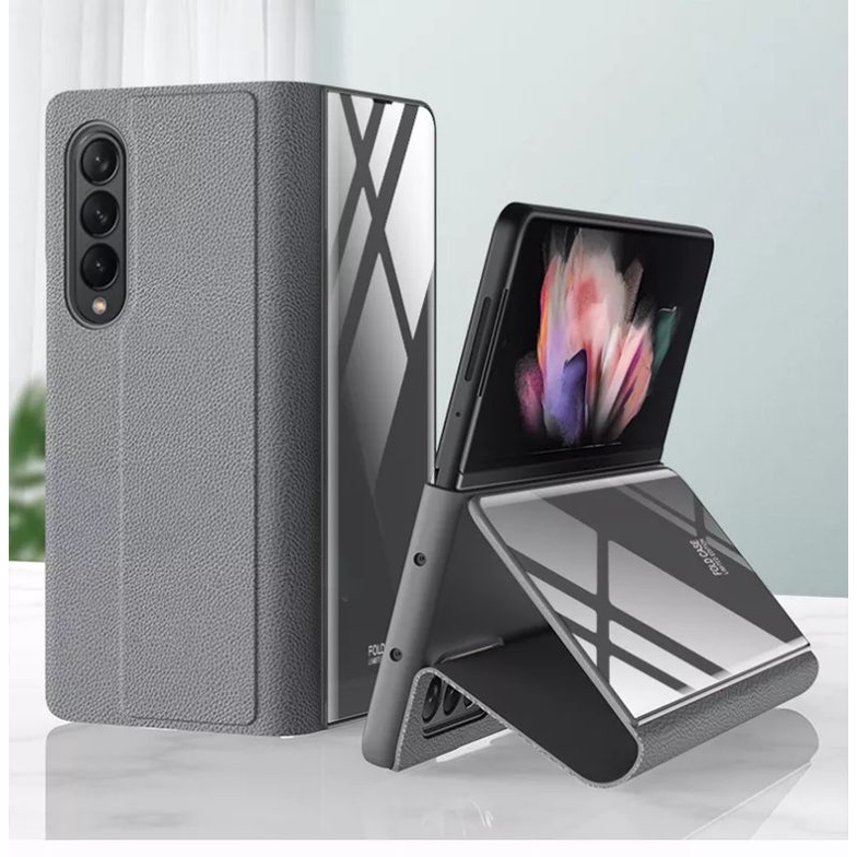 Original Soft Flip Case Samsung Galaxy Z Fold 3 Fold3 5G W22 Presisi GKK Luxury Leather Glass Cover 