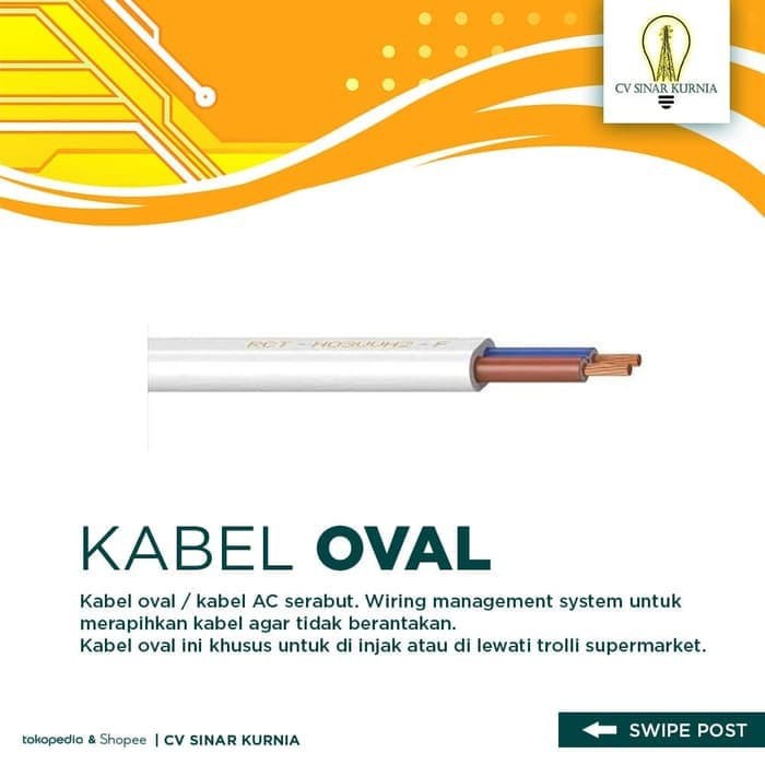 KABEL LISTRIK OVAL KABEL SERABUT 2 x 0,75 2x0,75 | 100meter | SINAR