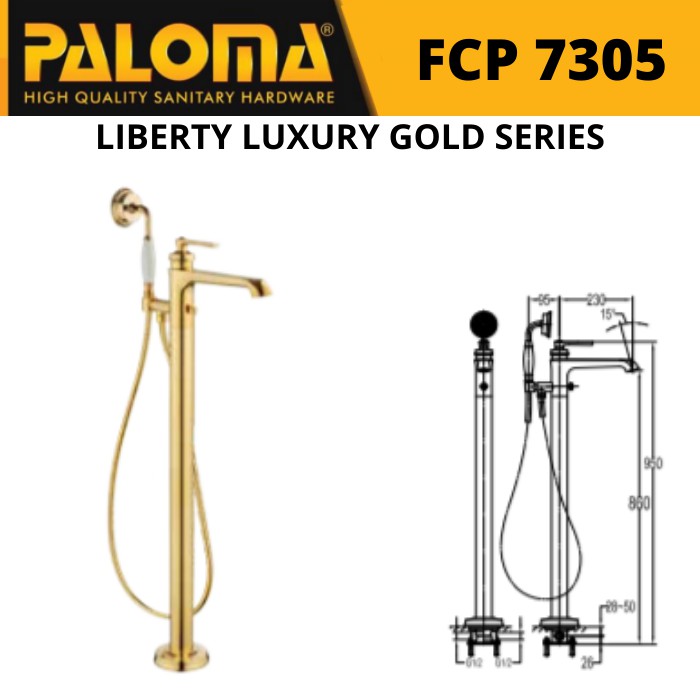 PALOMA FCP 7305 FAUCET LIBERTY KRAN KERAN BATH SHOWER MIXER FOOR MOUNTED TANAM LANTAI GOLD EMAS