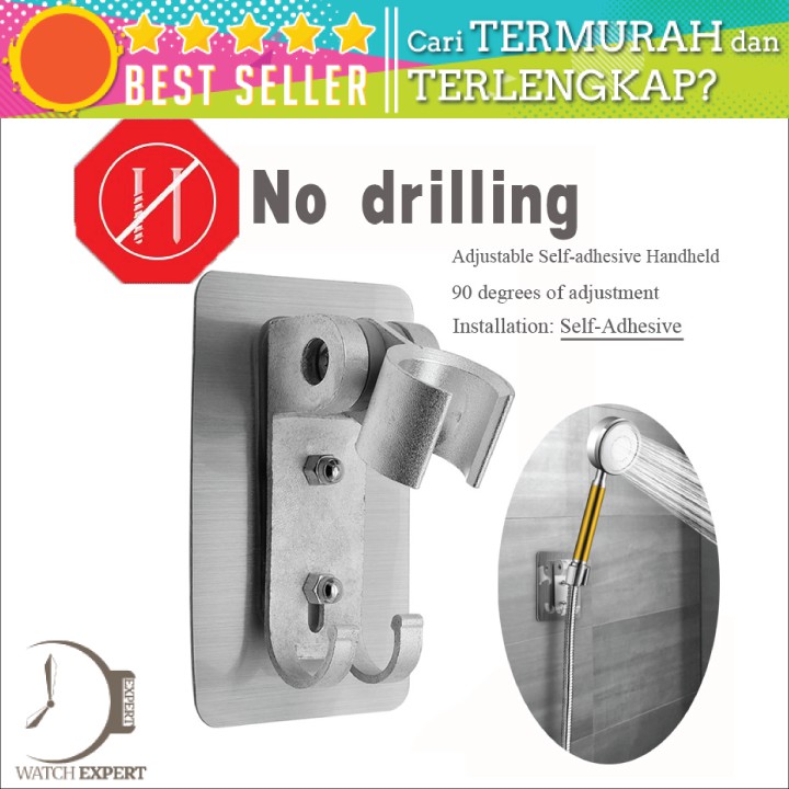 Bisa COD Penyangga Kepala Shower Hose Holder Bracket Drill Free Selang 1/2 Inch - BShower BR-201