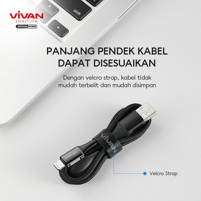 VIVAN Kabel iPhone Lightning 2.4A LED Light Quick Charge 100CM Garansi Resmi 1 Tahun VDL100 ORIGINAL