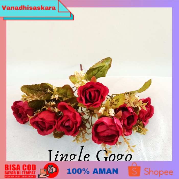 (BISA COD) Bunga Mawar Kubis Artificial Rose Plastik Hiasan Hantaran Foto Dekor - Maroon