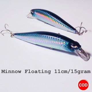 1pcs 11cm/15g Minnow Floating Minow Umpan Pancing Casting Medium Mengambang Killer Biru Silver
